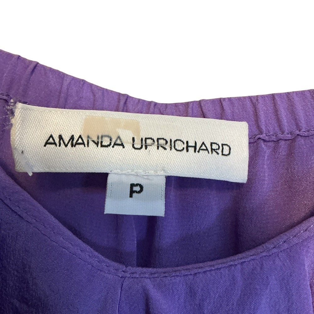 Amanda Uprichard Cami Womens P Purple Ruffle Tiered Silk Elastic Waist Blouse - Picture 3 of 11